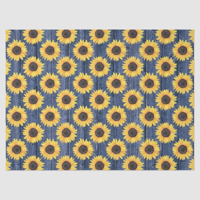 Papier Mousseline Tissu bleu floral rustique (Recto)