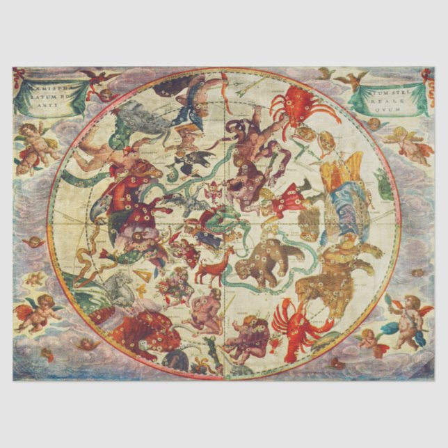 Papier Mousseline Tissu de constellation Vintage ou papier de découp (Recto)