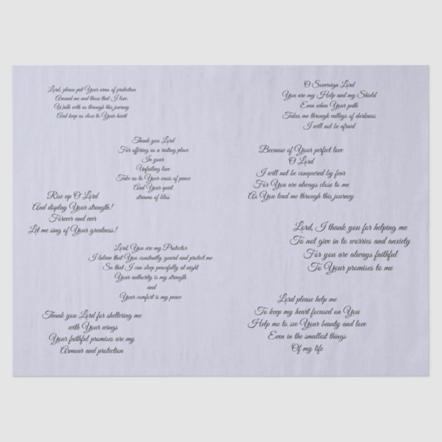 Papier Mousseline Tissu de Decoupage avec des prières chrétiennes (Recto)