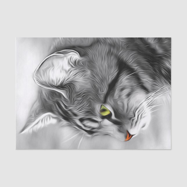 Papier Mousseline Tissu de découpage de chat noir et blanc superbe  (Recto)
