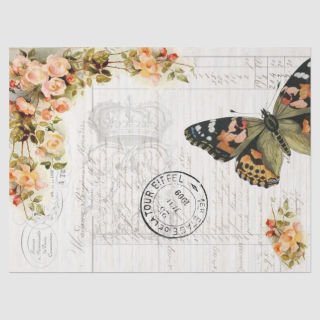 Papier Mousseline tissu de Decoupage d'éphémères de papillon (Recto)
