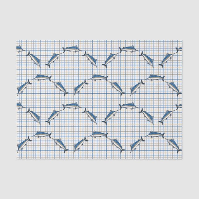 Papier Mousseline Tissu de recouvrement - Marlins Bleus (Recto)