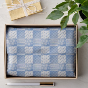Papier Mousseline Tissu en jean bleu et blanc crémeux à motif patchw