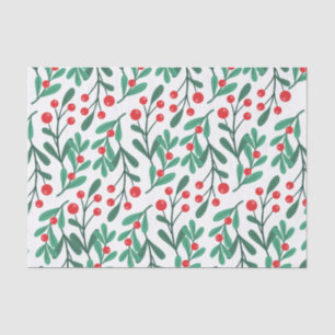 Papier Mousseline Tissu floral classique vert et rouge de Noël