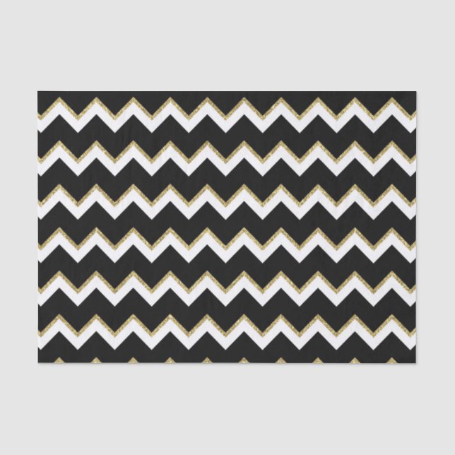 Papier Mousseline tissu noir élégant de chevron d'or blanc (Recto)