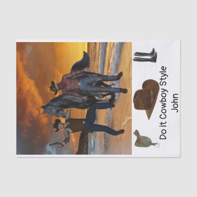 Papier Mousseline Tissu Papier Cowboy Style Saddle Cheval Country Bo (Recto)