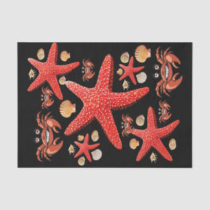 Papier Mousseline Tissu Papier Crabes Starfish Beach Shells Noir