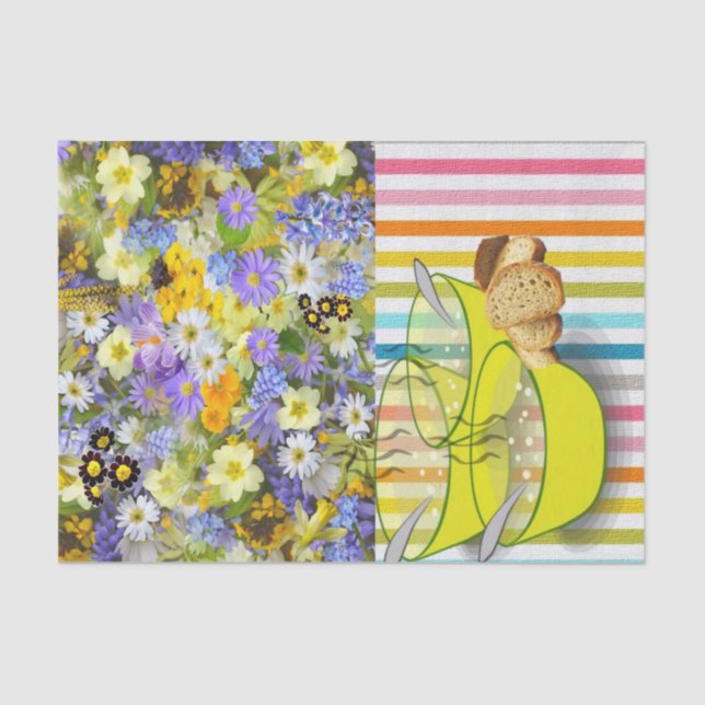 Papier Mousseline Tissu Papier rayures Soupe florale (Recto)