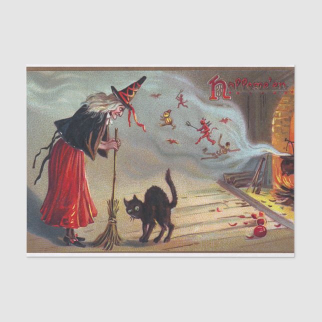 Papier Mousseline Tissu vintage de partie de chat noir de sorcière (Recto)