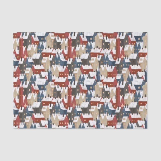 Papier Mousseline Tissue Paper (25 cm x 38 cm) - Christmas Houses (Recto)