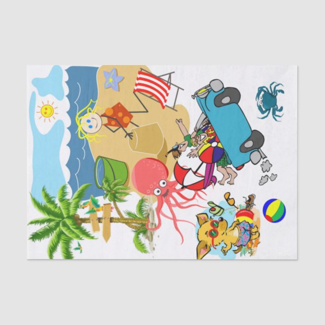Papier Mousseline Tissue Paper Beach Fun Octopus Dog (Recto)