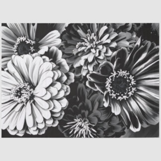 Papier Mousseline Tissue paper black and white flowers