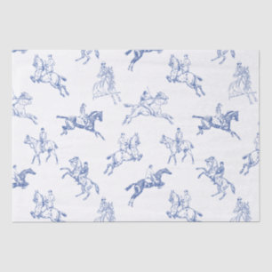 Papier Mousseline Toile blanc bleu équestre vintage