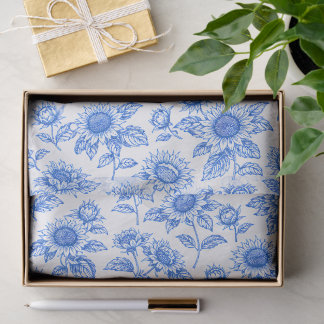 Papier Mousseline Toile de Jouy élégante Tournesols – Botanique bleu