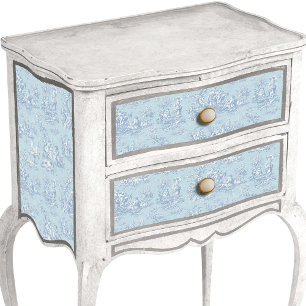 Papier Mousseline Toile de Jouy florale bleue grise vintage