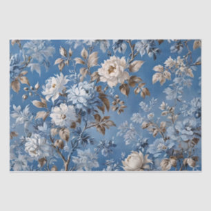 Papier Mousseline Toile de Jouy florale bleue vintage