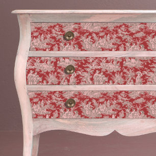 Papier Mousseline Toile de Jouy Florale Rouge Rose Vintage