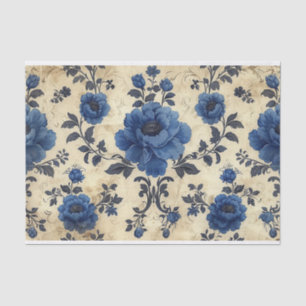 Papier Mousseline Toile de Jouy roses en bleu sur personnes âgées