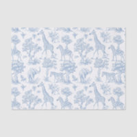 Toile de Jouy Safari animaux bleu poussiéreux élég