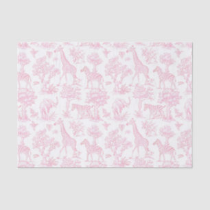 Papier Mousseline Toile de Jouy Safari animaux rose élégant mignon