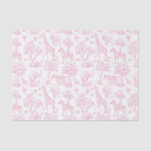 Papier Mousseline Toile de Jouy Safari animaux rose élégant mignon (Recto)