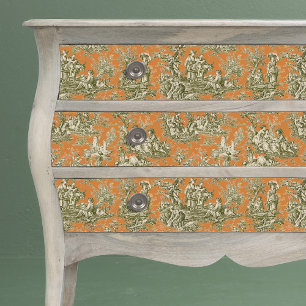 Papier Mousseline Toile de Jouy Vintage Olive Orange Florale 