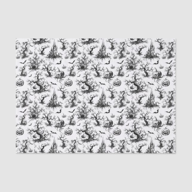 Papier Mousseline Toile d'Halloween noir et blanc (Recto)