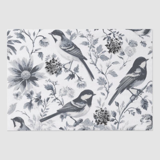 Papier Mousseline Toile d'oiseaux gris charbon (Recto)