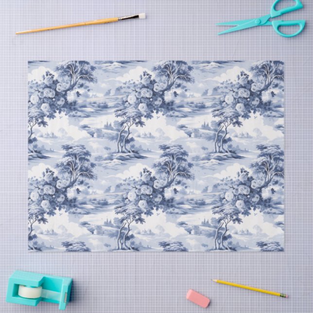 Papier Mousseline Toile du Jouy Blue Faux French  (Artisanat)