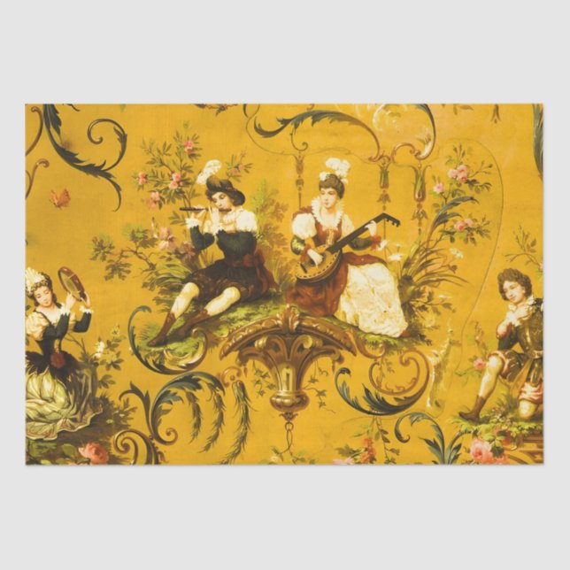 Papier Mousseline Toile Jaune Antique Française Découpage Victorienn (Recto)