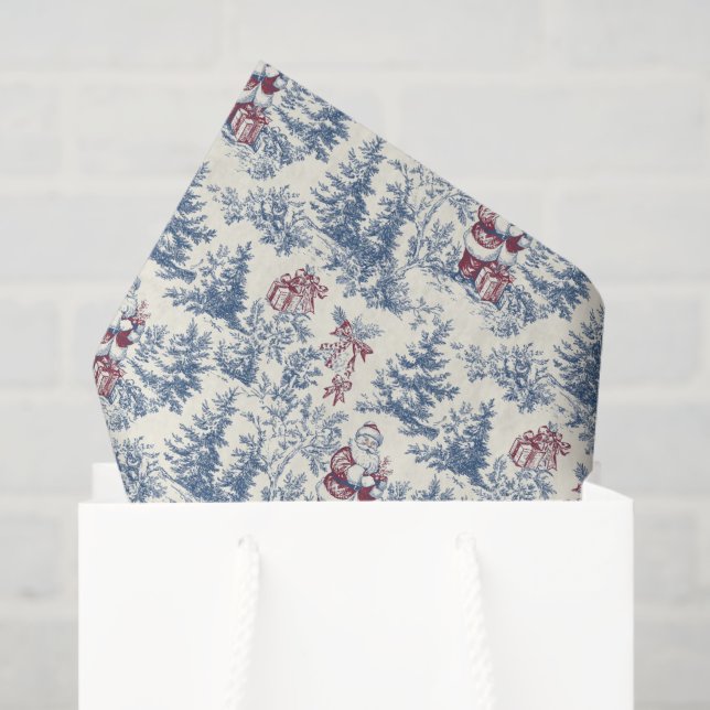 Papier Mousseline Toile Père Noël Red & Blue Christmas (Sac cadeau)
