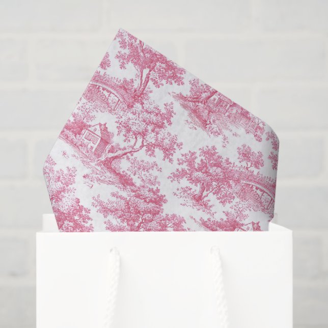 Papier Mousseline Toile rose florale Chinoiserie (Sac cadeau)