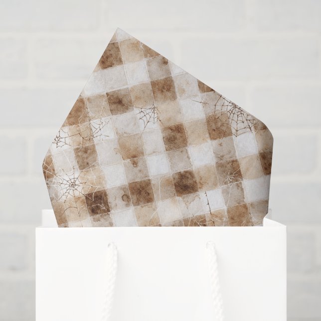 Papier Mousseline Toiles d'araignées carrés crème marron Halloween (Sac cadeau)