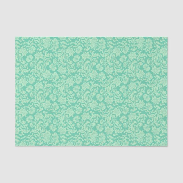 Papier Mousseline Tons vert menthe Motif Damas florales (Recto)