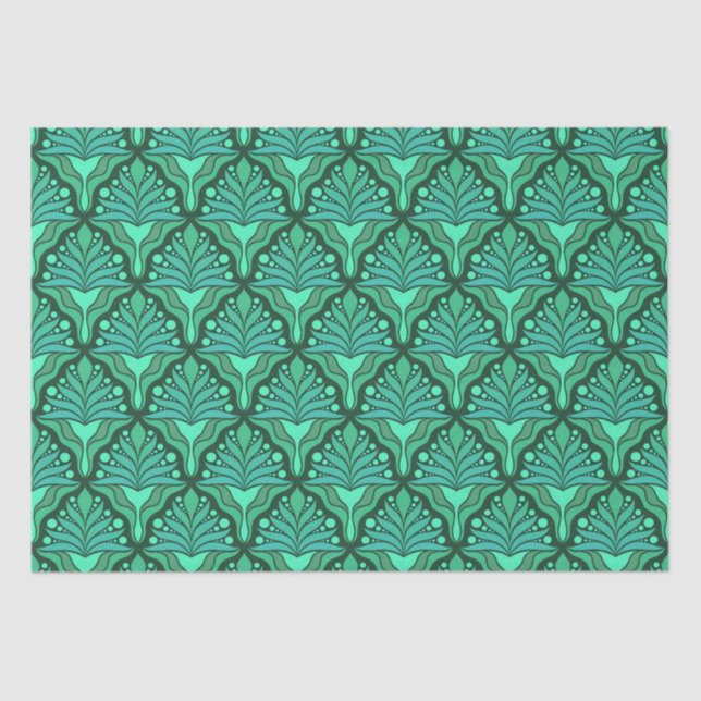 Papier Mousseline Tons vert menthe motif géométrique Art Nouveau (Recto)