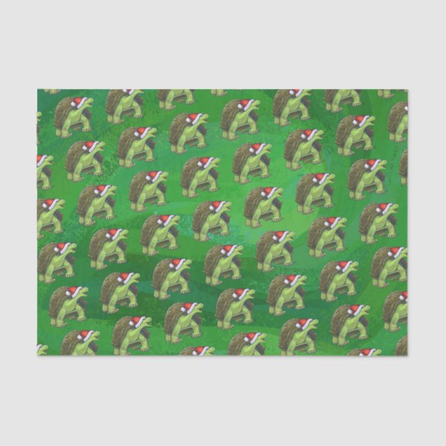 Papier Mousseline Tortue à Santa Chapeau sur Vert (Recto)