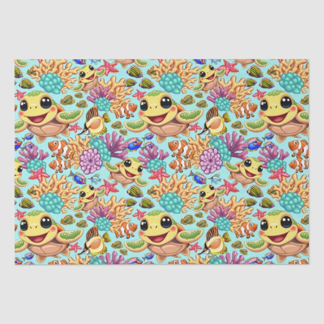 Papier Mousseline Tortue de mer Bébé heureux et mignonne personnage (Recto)