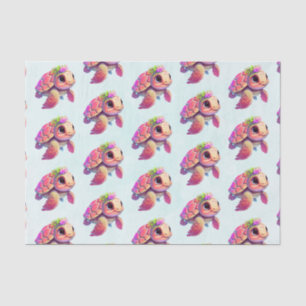 Papier Mousseline Tortue de mer rose Whimsical & mignonette à motif