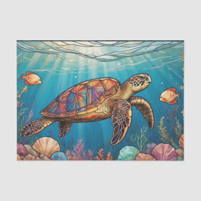 Papier Mousseline Tortue de verre, Poisson, Corail, Océan (Recto)
