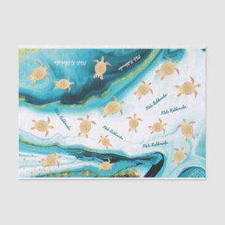 Papier Mousseline Tortue d'or Encre Turquoise blanche Mele Kalikimak