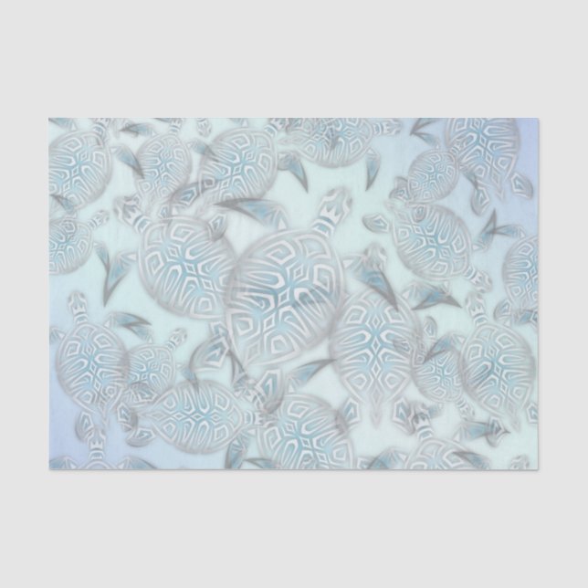 Papier Mousseline Tortues de mer argentées Motif violet (Recto)