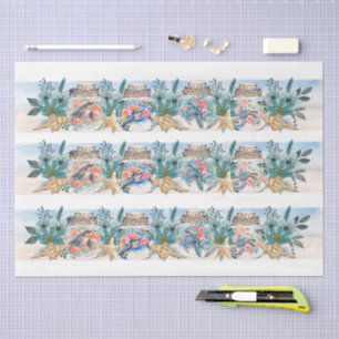 Papier Mousseline Tortues de mer florales colorées dans un pot décou