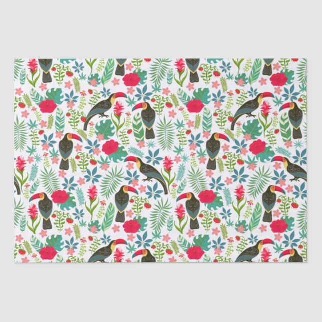 Papier Mousseline toscans colorés fleurs tropicales motif (Recto)