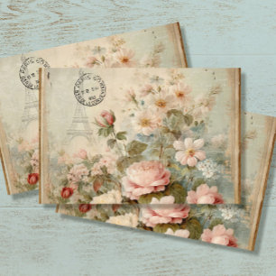 Papier Mousseline Tour Eiffel Découpage Vintage Floral rose