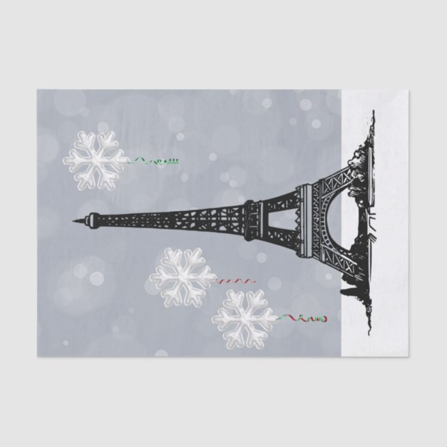 Papier Mousseline Tour Eiffel d'hiver, Balloirs à flocons de neige N (Recto)