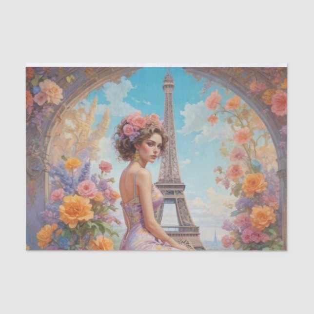 Papier Mousseline Tour Eiffel Française Femme Florale Papier Découpa (Recto)