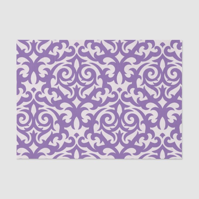 Papier Mousseline Tourbillonnant pourpre et blanc de damassé Girly (Recto)