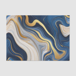 Papier Mousseline Tourbillons de marbre bleu or naval