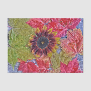 Papier Mousseline Tournesol d'automne Rouge Jaune Feuille bois