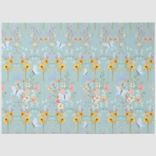 Papier Mousseline Tournesol Floral Bleu Jaune Découpage Papillon